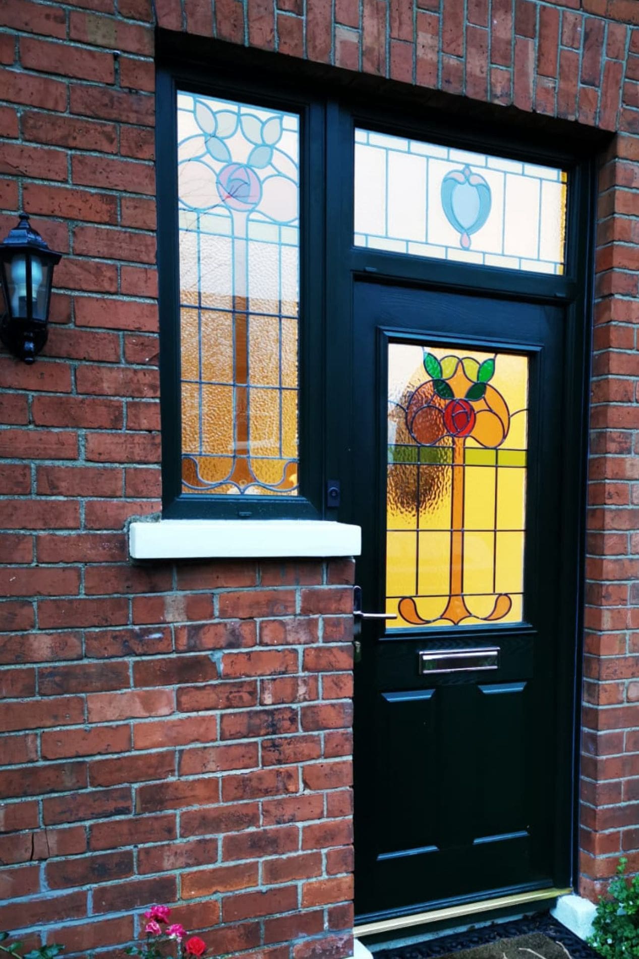 front door with stained glass
